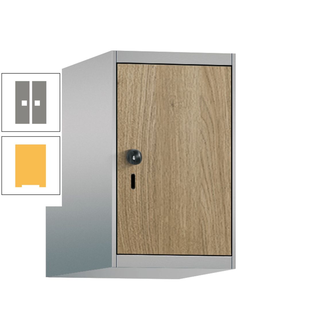 Aufsatzschrank, Schrankaufsatz, 1 Fach a 300 mm, Farbe Pastellgelb, Tür anthrazitgrau, 500 x 300 x 500 mm (HxBxT)