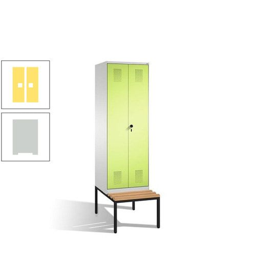 Doppel-Spind, Garderobenschrank, Buche Sitzbank untergebaut, 2 Abteile a 300 mm, Korpus anthrazitgrau, Tür anthrazitgrau, 2.090 x 600 x 815 mm (HxBxT)
