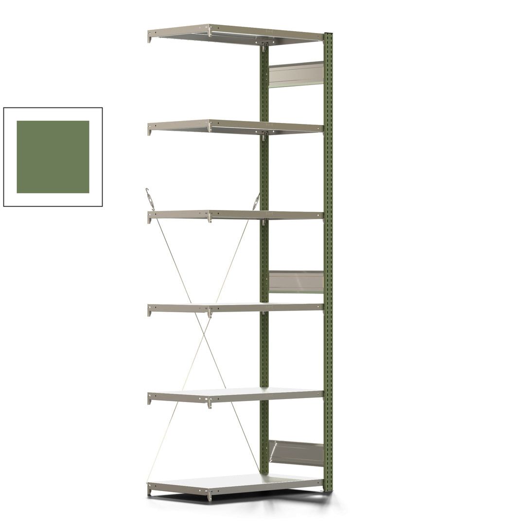 Fachbodenregal mit Tiefenriegel - 350 kg - 2.500 x 875 x 526 mm (HxBxT) - Anbauregal - 6 Böden - enzianblau - Lagerregal - Steckregal BERT