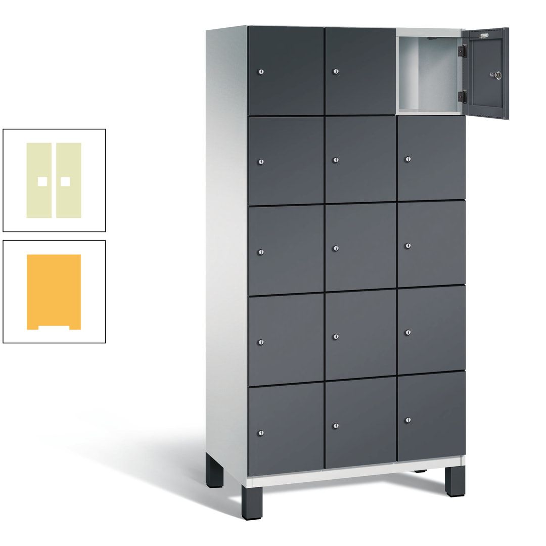 Fächerschrank, Stahlschrank, 15 Fächer, Türöffnungsbegrenzer, Füße, 1.980 x 900 x 525 mm (HxBxT), Korpus anthrazitgrau, Front anthrazitgrau