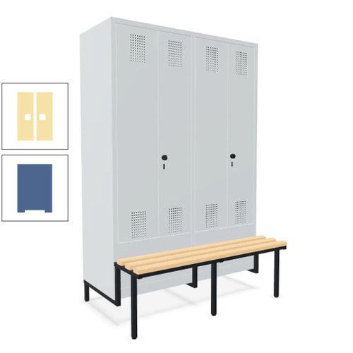 Doppel-Spind, Garderobenschrank, Buche Sitzbank integriert, 4 Abteile 300 mm, Korpus anthrazitgrau, Tür anthrazitgrau, 1.850 x 1.200 x 815 mm (HxBxT)