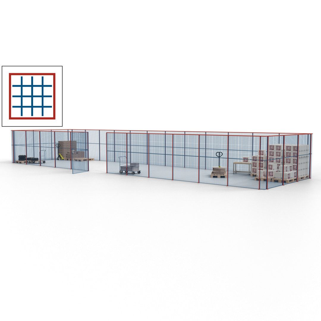 Maschinen Schutzgitter - Hallentrennwand - Sicherheitszaun - Tür - 45 m - 2.200 x 18.400 x 4.900 mm (HxBxT) - enzianblau