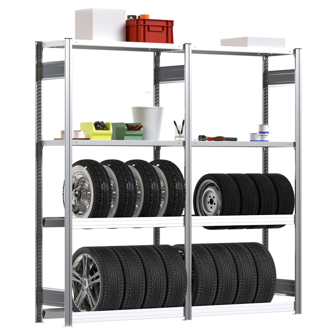 Garagenregal - 2 Felder Set - Räderregal - 250 kg - 2.000 x 2.066 x 400 mm (HxBxT) - 4 Fachebenen - Steckregal BERT