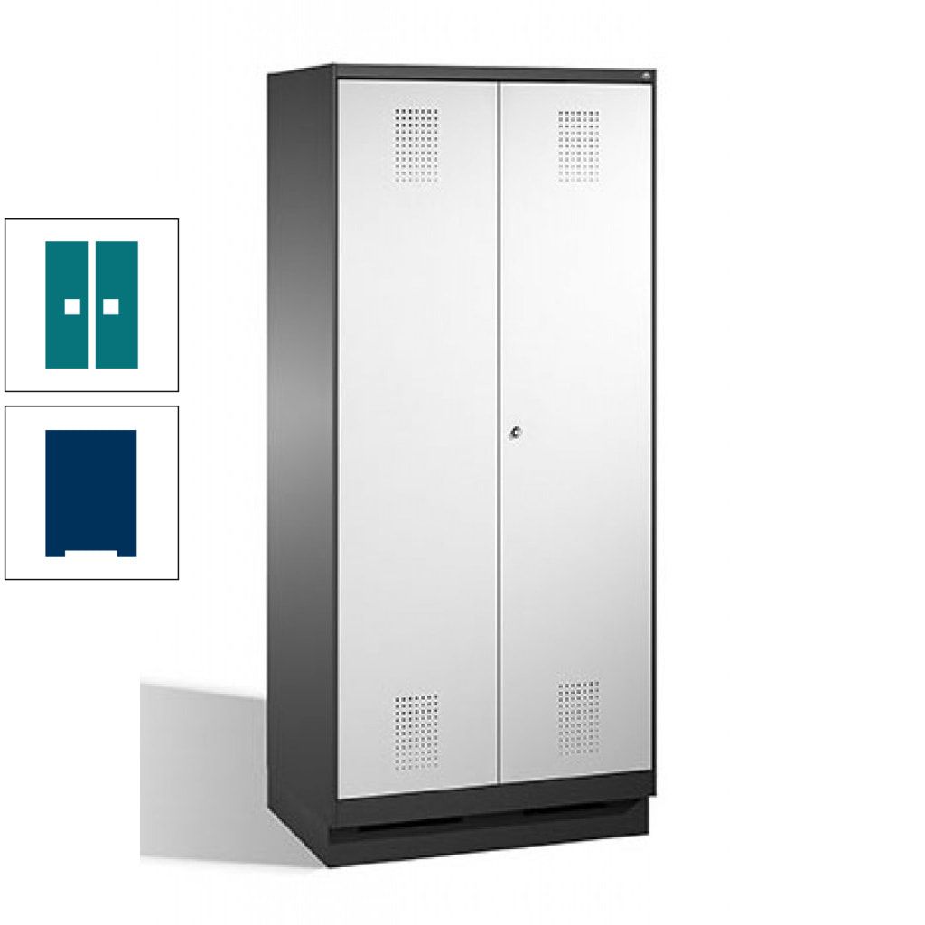 Doppel-Spind, Doppeltüren, Garderobenschrank mit Sockel, 2 Abteile a 400 mm, Korpus anthrazitgrau, Tür anthrazitgrau, 1.800 x 800 x 500 mm (HxBxT)