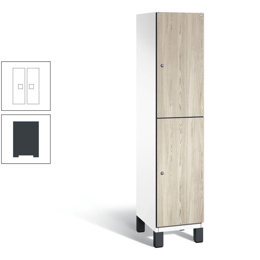 Fächerschrank, Garderobenschrank, mit Füßen, 1 Abteile, 1.980 x 400 x 525 mm (HxBxT), Korpus anthrazitgrau, Tür Donau-Ahorn