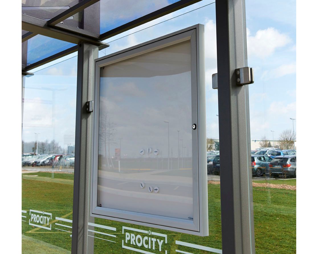 Buswartehalle - Unterstand - modular - Fahrplankasten - Haltestellenschild - Seitenwand rechts - 2.200 x 3.000 x 1.500 mm (HxBxT) - enzianblau