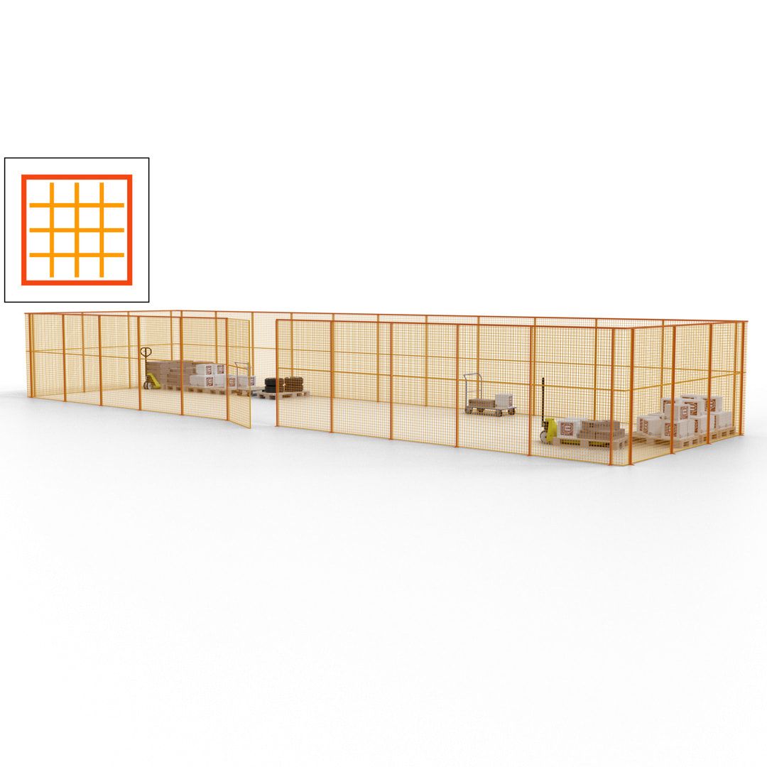 Maschinen Schutzgitter - Hallentrennwand - Sicherheitszaun - Tür - 42 m - 2.200 x 16.900 x 4.900 mm (HxBxT) - enzianblau