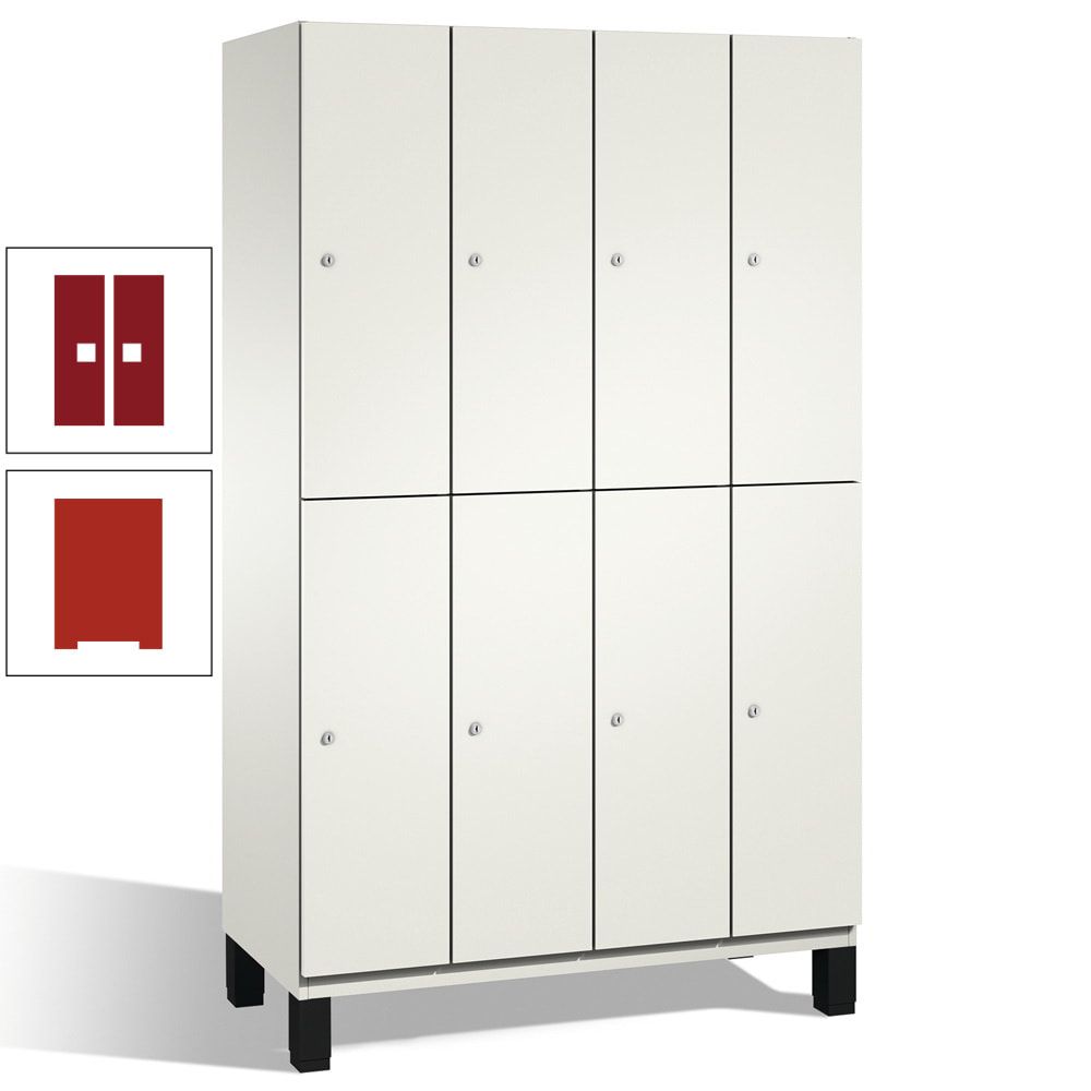 Fächerschrank, Stahlschrank, doppelstöckig, 8 Fächer, mit Füßen, Korpus enzianblau, Tür Fernblau, 1.980 x 1.200 x 525 mm (HxBxT)