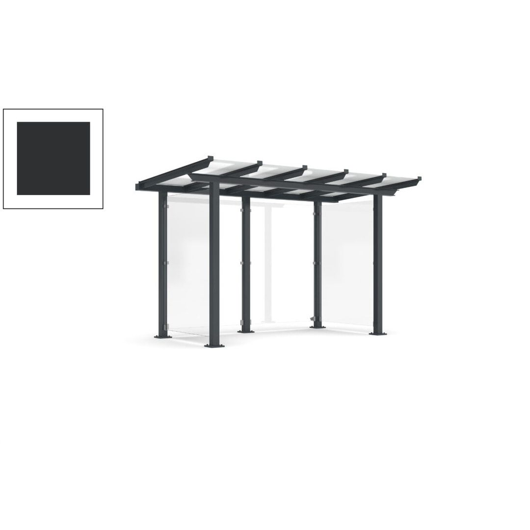 Unterstand mit Pultdach und Sicherheitsglas - feuerverzinkt und farbbeschichtet - 2.435 x 3.850 x 2.090 (HxBxT) - Farbe Achatgrau