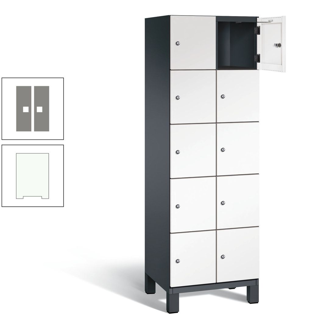 Fächerschrank, Stahlschrank, 10 Fächer, Türöffnungsbegrenzer, Füße, 1.980 x 600 x 525 mm (HxBxT), Korpus anthrazitgrau, Front anthrazitgrau