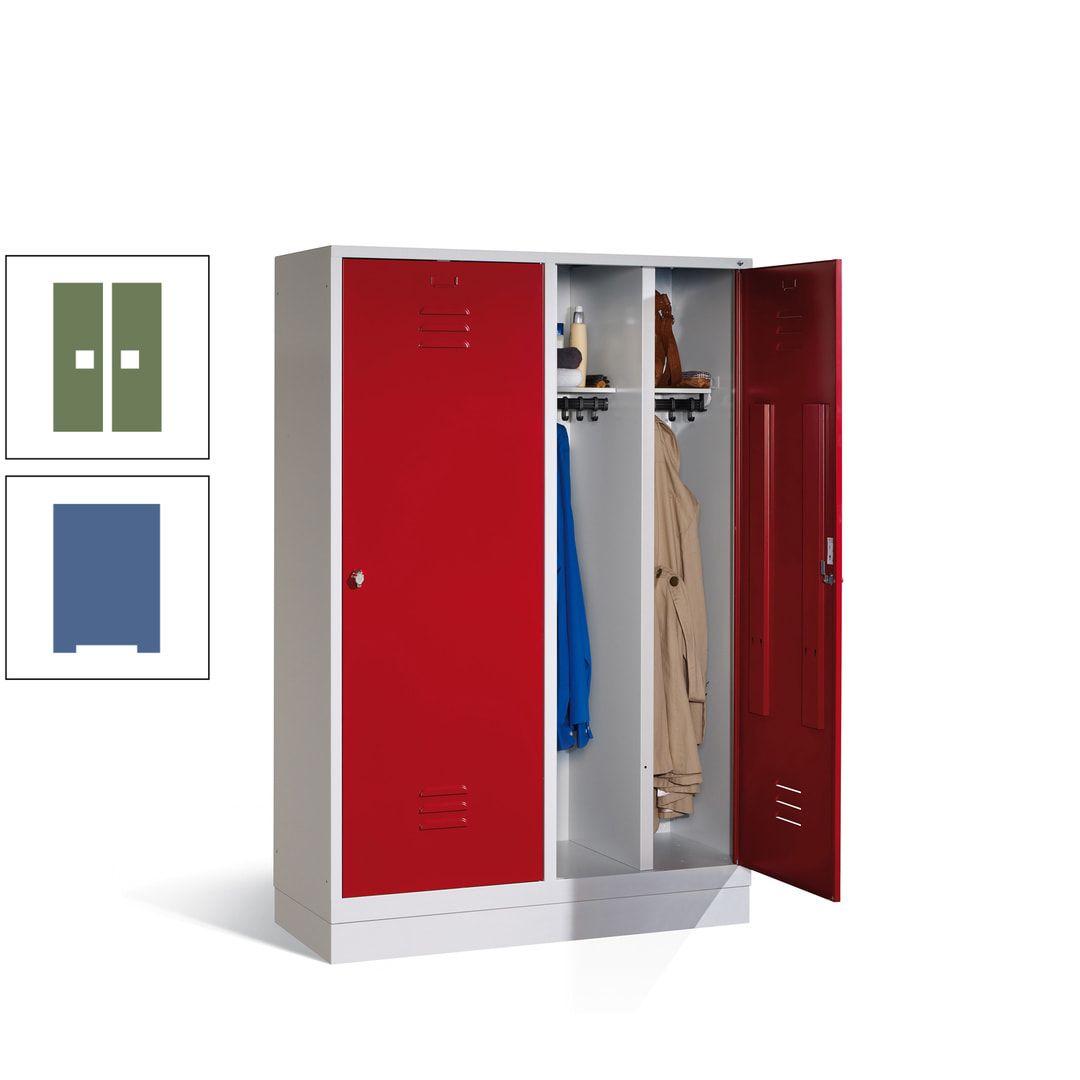 Doppel-Spind mit Großtüren, Garderobenschrank mit Sockel, 4 Abteile a 300 mm, Korpus anthrazitgrau, Tür anthrazitgrau, 1.800 x 1.190 x 500 mm (HxBxT)