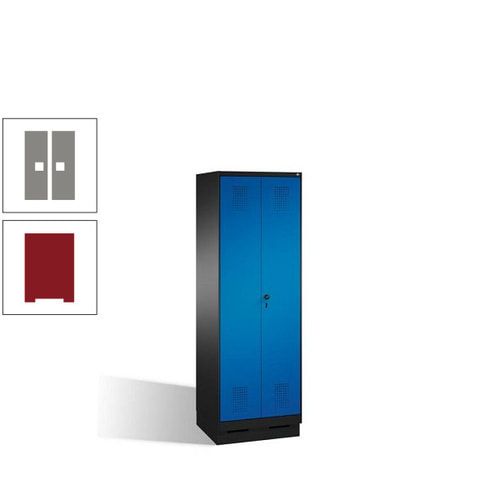 Doppel-Spind, Doppeltüren, Garderobenschrank mit Sockel, 2 Abteile a 300 mm, Korpus anthrazitgrau, Tür anthrazitgrau, 1.800 x 600 x 500 mm (HxBxT)