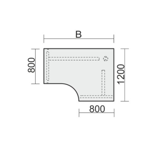 Eckschreibtisch, Eckteil 800 mm, rechts, einseitig verkürzt, 4-Fuß Quadrat Pro, höhenverstellbar, 680-800 x 1.600 x 1.200 mm (HxBxT), Dekor Ahorn