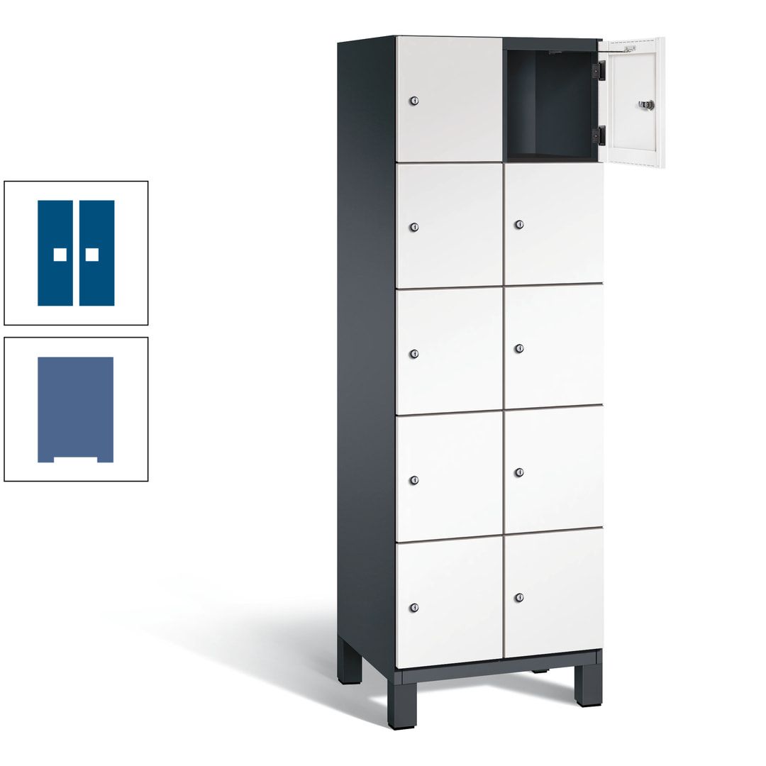 Fächerschrank, Stahlschrank, 10 Fächer, Türöffnungsbegrenzer, Füße, 1.980 x 600 x 525 mm (HxBxT), Korpus anthrazitgrau, Front anthrazitgrau