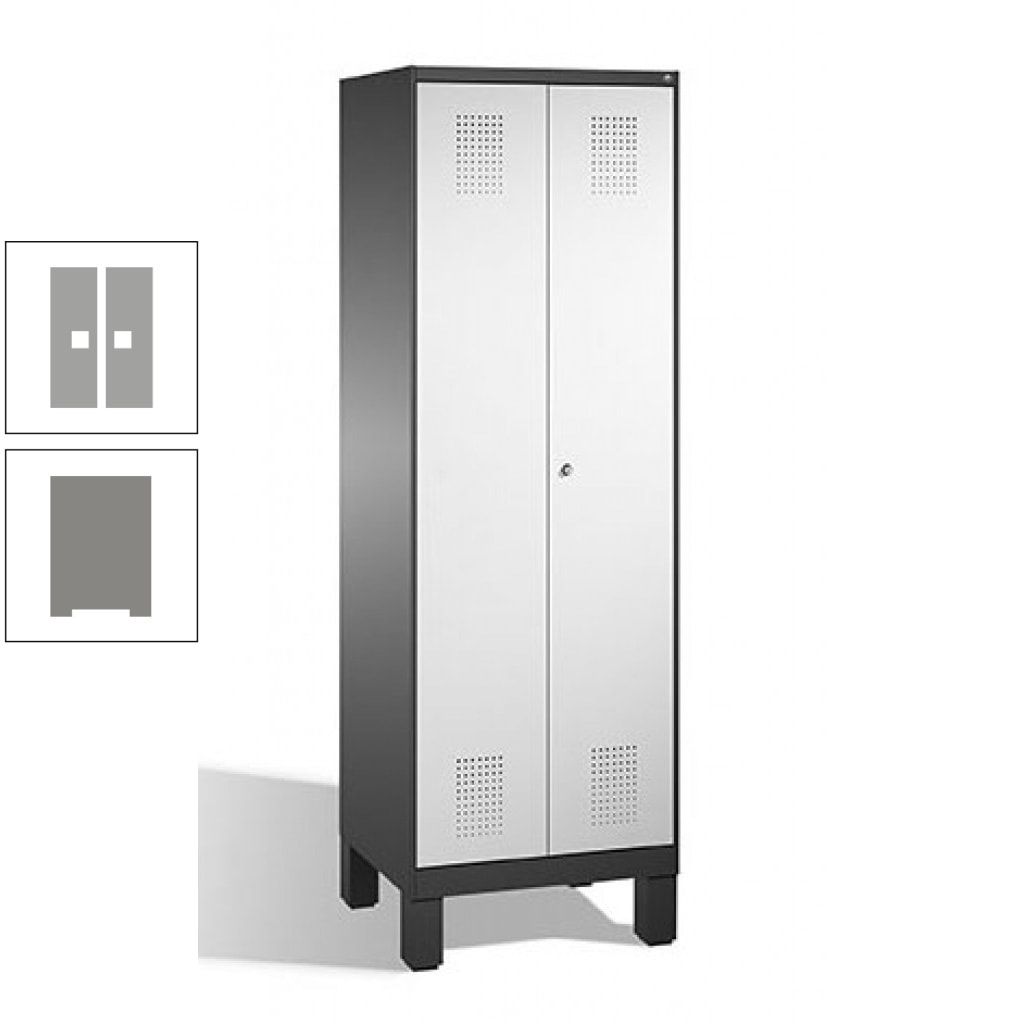 Doppel-Spind, Doppeltüren, Garderobenschrank mit Füßen, 2 Abteile a 300 mm, Korpus anthrazitgrau, Tür anthrazitgrau, 1.850 x 600 x 500 mm (HxBxT)