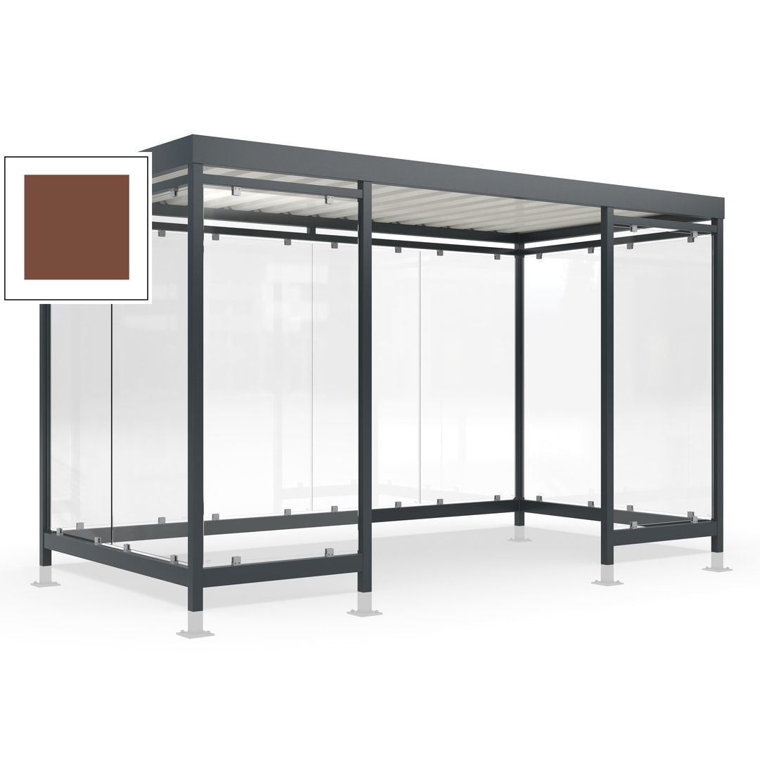 Raucherunterstand für 12-13 Personen, Bushaltestelle, mit Überpflasterung, 2.440 x 4.195 x 2.165 mm (HxBxT), 10 Wände, Achatgrau