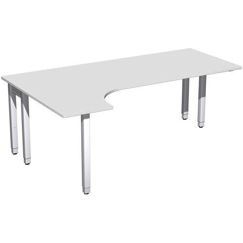 Eckschreibtisch, Ecke links, Füße einseitig verkürzt, 4-Fuß Quadrat Pro, höhenverstellbar, 680-800 x 1.600 x 1.200 mm (HxBxT), Dekor Ahorn