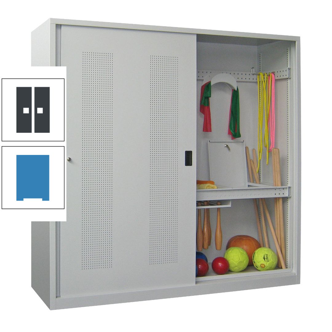 Ballschrank - Schiebetüren mit Lochfeld - Trennwand - 1.950x2.000x600 mm (HxBxT) - anthrazitgrau