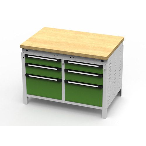 OTTOKIND Werkbank - bündige Arbeitsplatte - 850 x 1.150 x 750 mm (HxBxT) - 6 Schubladen - lichtgrau