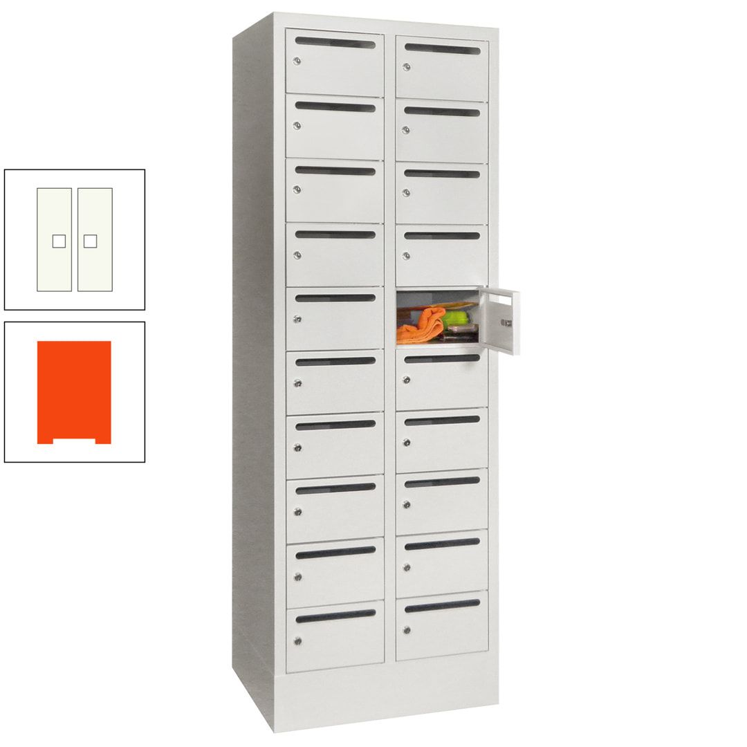 Postverteilerschrank, Schließfachschrank, 2 Abteile a 300 mm, 20 Fächer, 1.850 x 600 x 500 mm (HxBxT), Korpus anthrazitgrau, Front anthrazitgrau