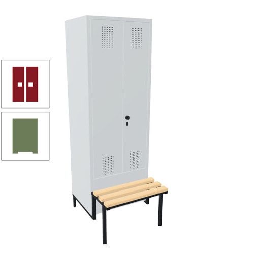 Doppel-Spind, Garderobenschrank, Buche Sitzbank integriert, 2 Abteile a 400 mm, Korpus anthrazitgrau, Tür anthrazitgrau, 1.850 x 800 x 815 mm (HxBxT)