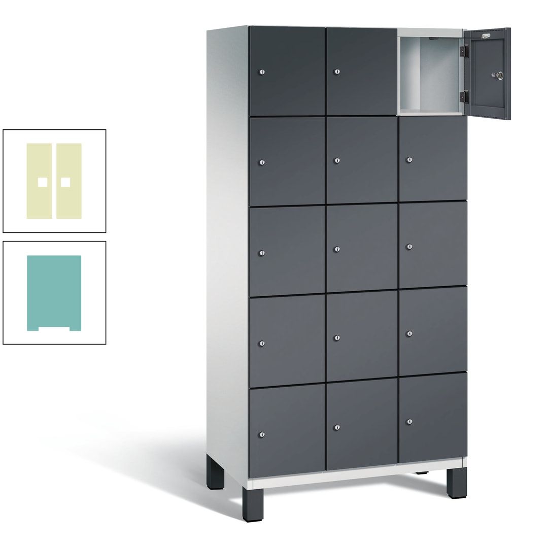 Fächerschrank, Stahlschrank, 15 Fächer, Türöffnungsbegrenzer, Füße, 1.980 x 900 x 525 mm (HxBxT), Korpus anthrazitgrau, Front anthrazitgrau