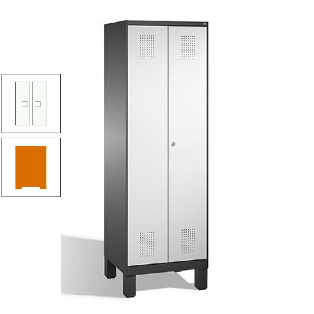 Doppel-Spind, Doppeltüren, Garderobenschrank mit Füßen, 2 Abteile a 300 mm, Korpus anthrazitgrau, Tür anthrazitgrau, 1.850 x 600 x 500 mm (HxBxT)