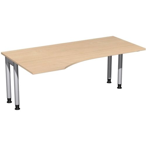Eckschreibtisch, Ecke links, Füße einseitig verkürzt, 4-Fuß Pro, höhenverstellbar, 680-800 x 1.600 x 1.000 mm (HxBxT), Dekor Ahorn