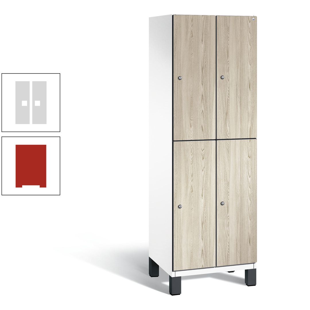 Fächerschrank, Garderobenschrank, mit Füßen, 2 Abteile, 1.980 x 600 x 525 mm (HxBxT), Korpus anthrazitgrau, Tür Donau-Ahorn