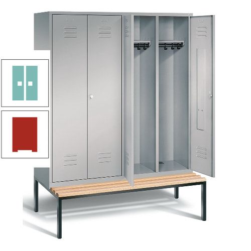 Doppel-Spindschrank, Buche Sitzbank untergebaut, 4 Abteile a 400 mm, Korpus lichtgrau, Tür anthrazitgrau, 2.090 x 1.590 x 815 mm (HxBxT)