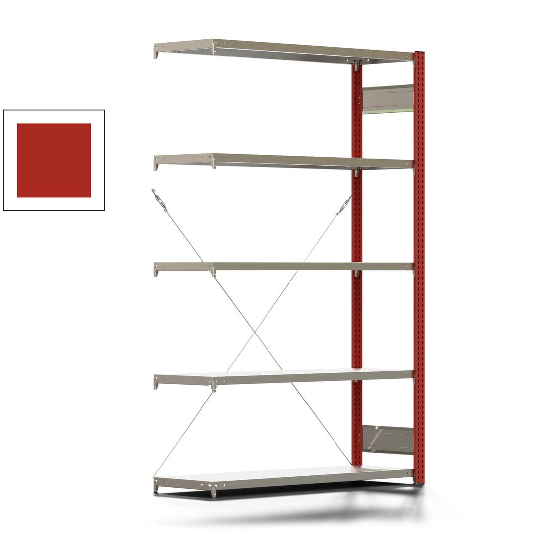 Fachbodenregal mit Tiefenriegel - 350 kg - 2.000 x 1.285 x 426 mm (HxBxT) - Anbauregal - 5 Böden - enzianblau - Lagerregal - Steckregal BERT