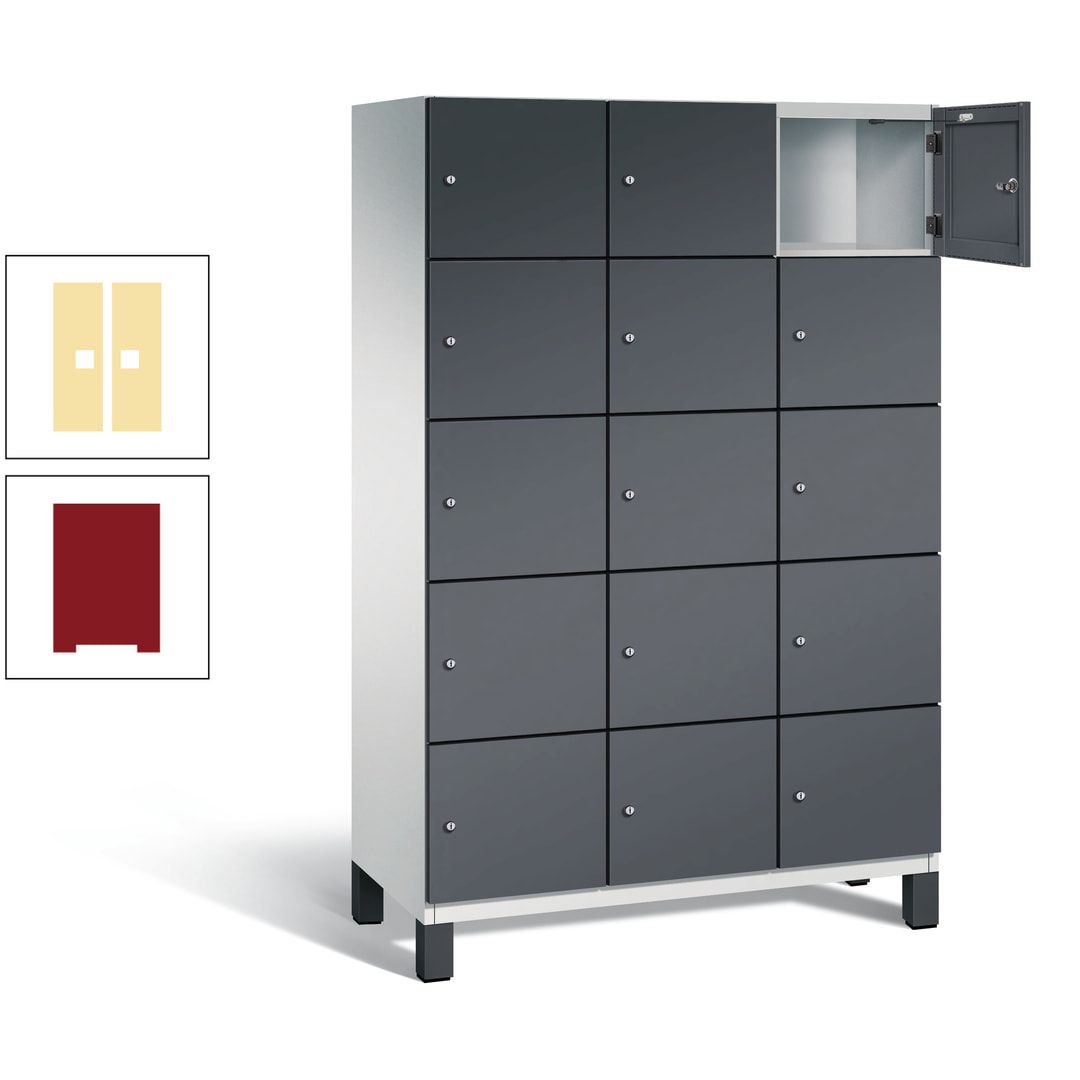 Fächerschrank, Stahlschrank, 15 Fächer, Türöffnungsbegrenzer, Füße, 1.980 x 1.200 x 525 mm (HxBxT), Korpus anthrazitgrau, Front anthrazitgrau