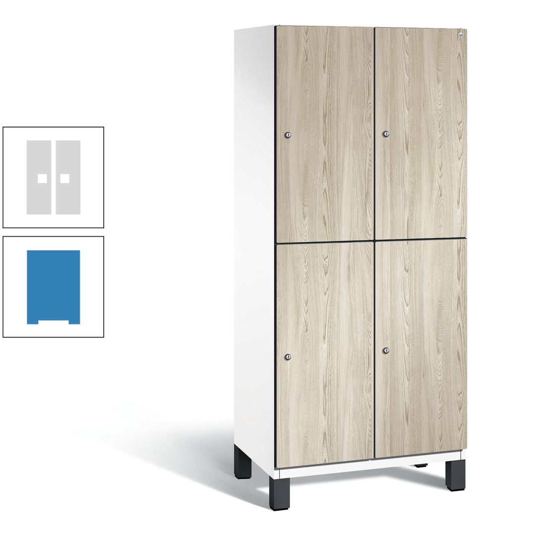 Fächerschrank, Garderobenschrank, mit Füßen, 2 Abteile, 1.980 x 800 x 525 mm (HxBxT), Korpus anthrazitgrau, Tür Donau-Ahorn