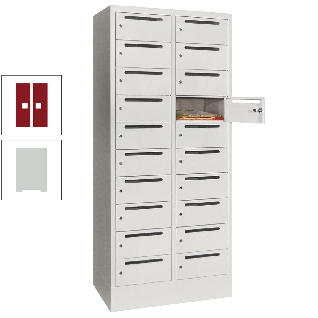 Postverteilerschrank, Schließfachschrank, 2 Abteile a 400 mm, 20 Fächer, 1.850 x 800 x 500 mm (HxBxT), Korpus anthrazitgrau, Front anthrazitgrau