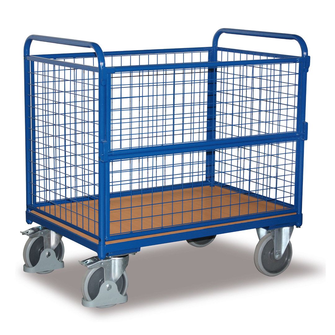 Drahtkastenwagen - klappbare Seite - 1.095 x 715 x 1.060 mm (HxBxT) - Traglast 500 kg - enzianblau