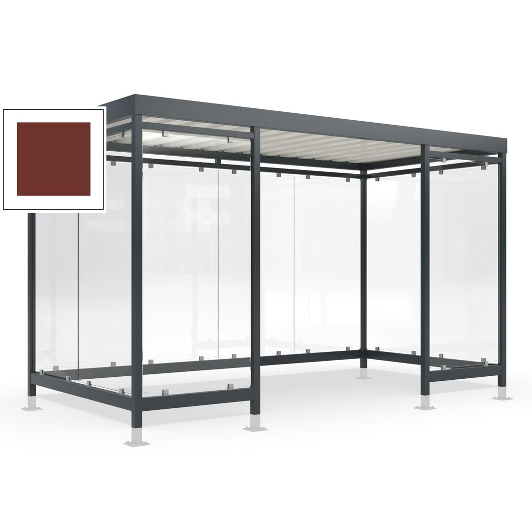 Raucherunterstand für 12-13 Personen, Bushaltestelle, mit Überpflasterung, 2.440 x 4.195 x 2.165 mm (HxBxT), 10 Wände, Achatgrau