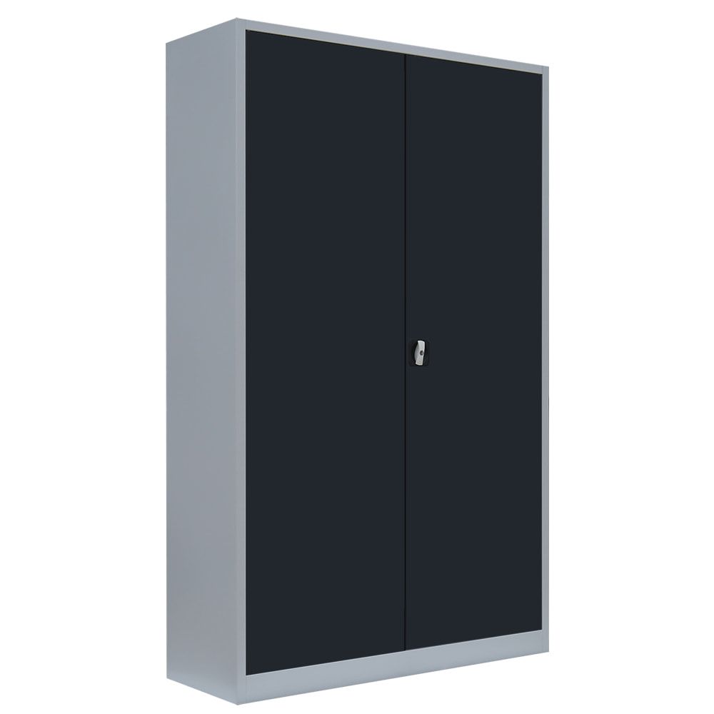 Aktenschrank, Büroschrank, abschließbar, Flügeltüren, 4 Fachböden, 1.950 x 1.200 x 600 mm (HxBxT), Stahl, Korpus und Türen in lichtgrau