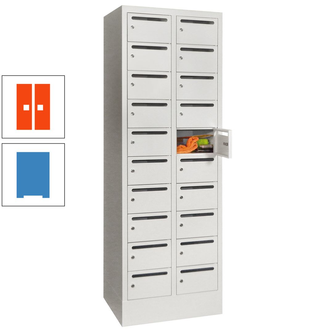 Postverteilerschrank, Schließfachschrank, 2 Abteile a 300 mm, 20 Fächer, 1.850 x 600 x 500 mm (HxBxT), Korpus anthrazitgrau, Front anthrazitgrau
