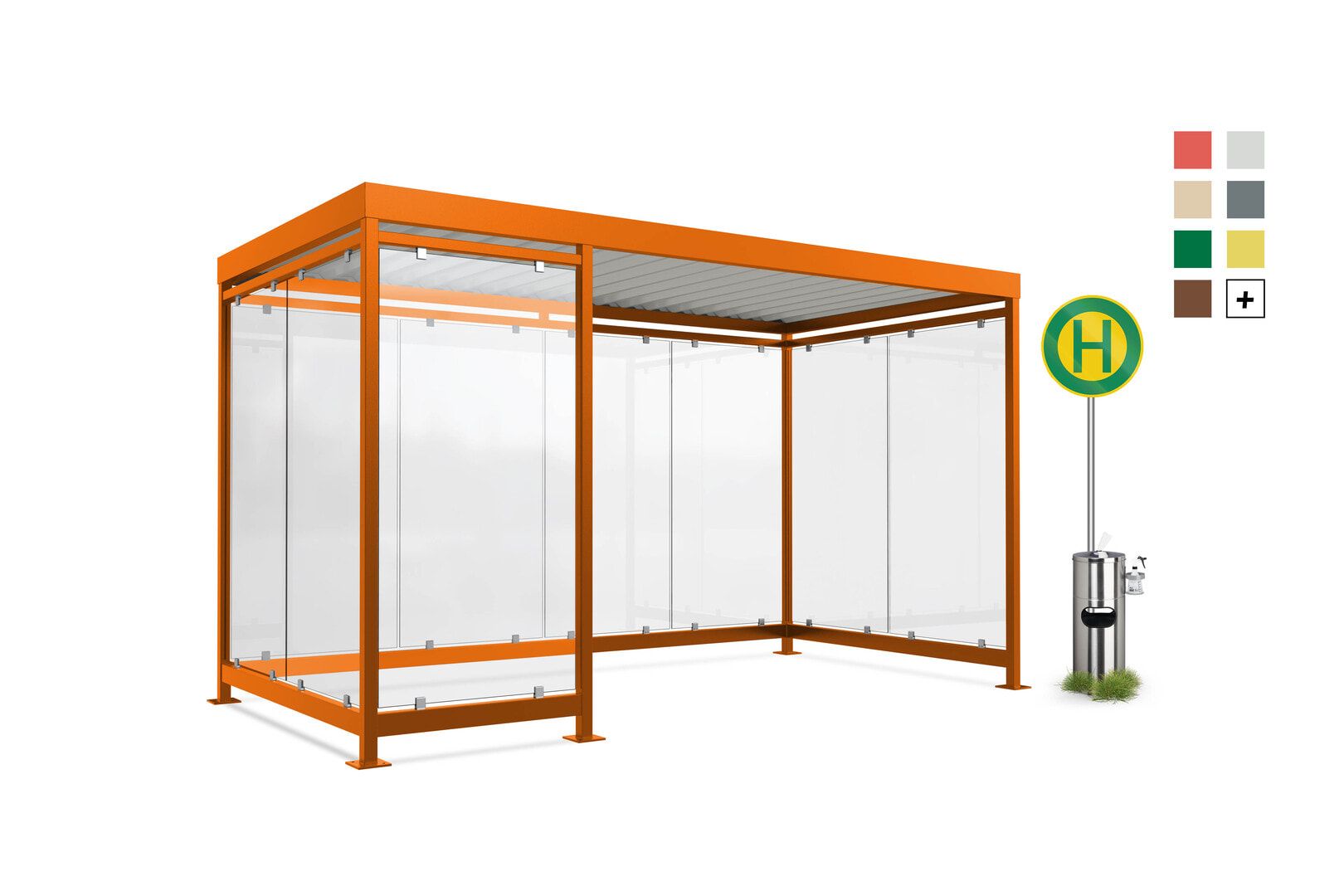Raucherunterstand, Bausatz, Fahrgastunterstand, Bushaltestelle, 12-13 Personen, 2.510 x 4.195 x 2.165 mm (HxBxT), 9 Wände, braunrot