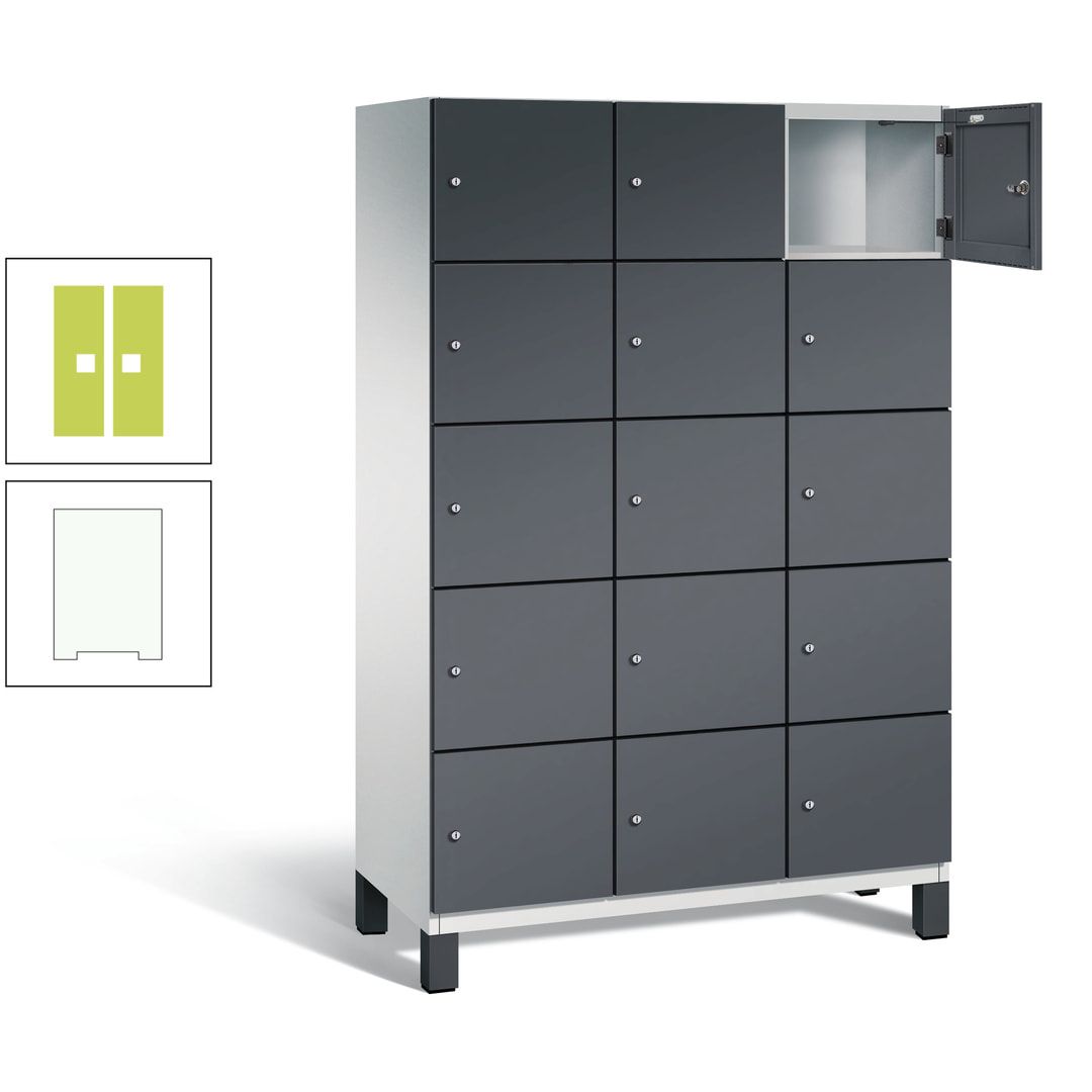 Fächerschrank, Stahlschrank, 15 Fächer, Türöffnungsbegrenzer, Füße, 1.980 x 1.200 x 525 mm (HxBxT), Korpus anthrazitgrau, Front anthrazitgrau