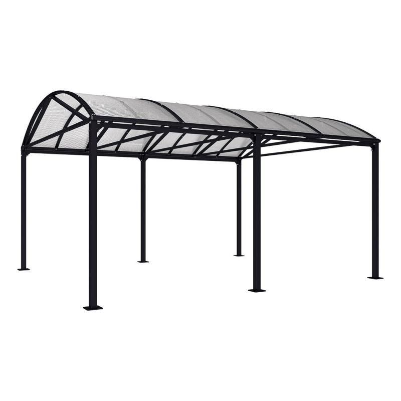 Fahrradunterstand, Fahrradüberdachung, Unterstand, Grundmodell, 10 Zweiräder, Regenrinne, 3.010 x 5.000 x 4.160 mm (HxBxT), Farbe enzianblau