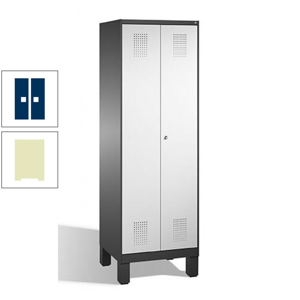 Doppel-Spind, Doppeltüren, Garderobenschrank mit Füßen, 2 Abteile a 300 mm, Korpus anthrazitgrau, Tür anthrazitgrau, 1.850 x 600 x 500 mm (HxBxT)