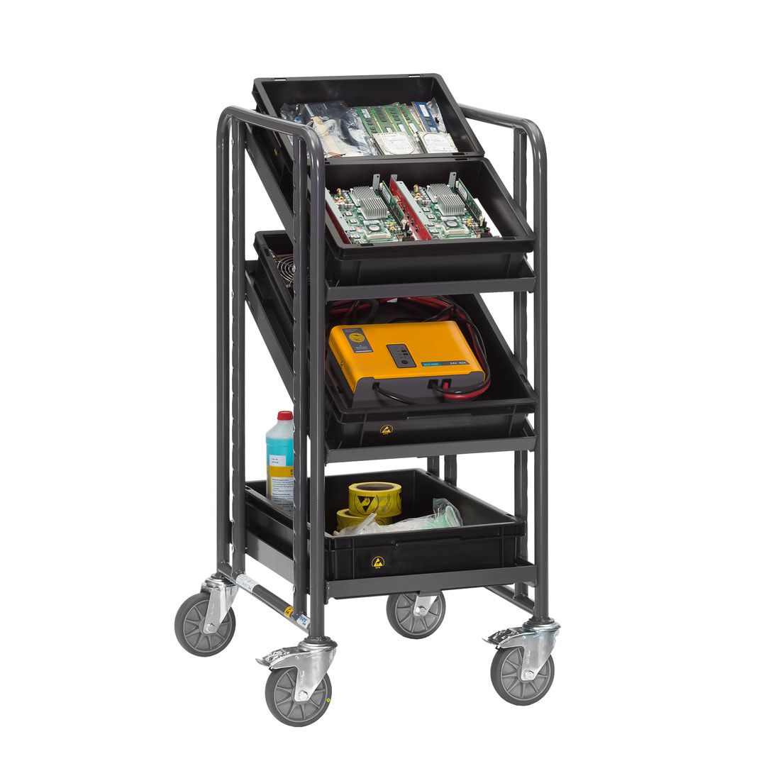 Fetra - ESD-Eurokastenwagen mit Etagenrahmen - Tragkraft 250 kg - 1.101 x 525 x 666 mm (HxBxT) - 3 Etagen