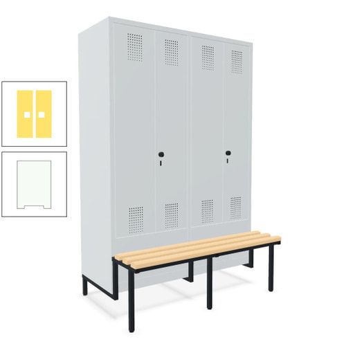 Doppel-Spind, Garderobenschrank, Buche Sitzbank integriert, 4 Abteile 300 mm, Korpus anthrazitgrau, Tür anthrazitgrau, 1.850 x 1.200 x 815 mm (HxBxT)