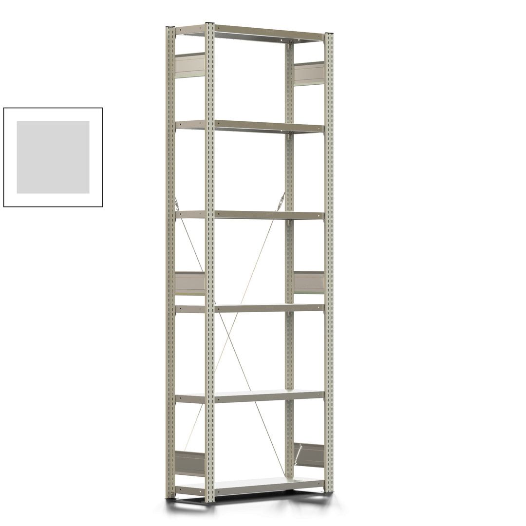Fachbodenregal mit Tiefenriegel - 350 kg - 2.500 x 875 x 326 mm (HxBxT) - Anbauregal - 6 Böden - enzianblau - Lagerregal - Steckregal BERT