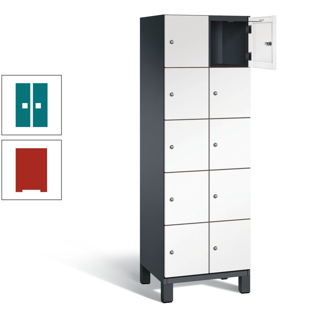 Fächerschrank, Stahlschrank, 10 Fächer, Türöffnungsbegrenzer, Füße, 1.980 x 600 x 525 mm (HxBxT), Korpus anthrazitgrau, Front anthrazitgrau