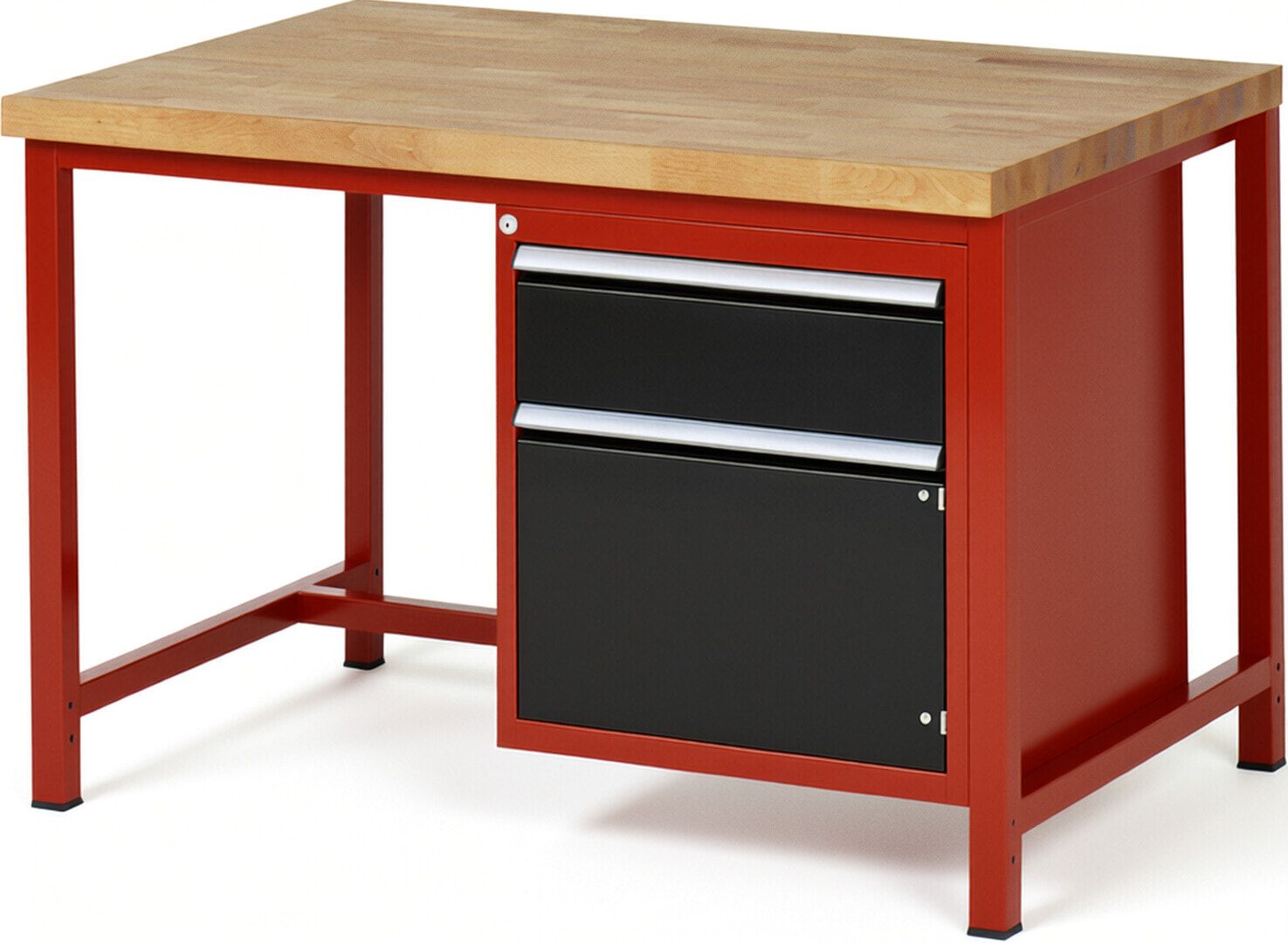 Werkbank, 1 Schrank - 1 Schublade - Teilauszug - 180:1 - Höhe 840-1.040 mm - 1.250 x 900 mm - 1.250 kg - Buche - Anthrazitgrau