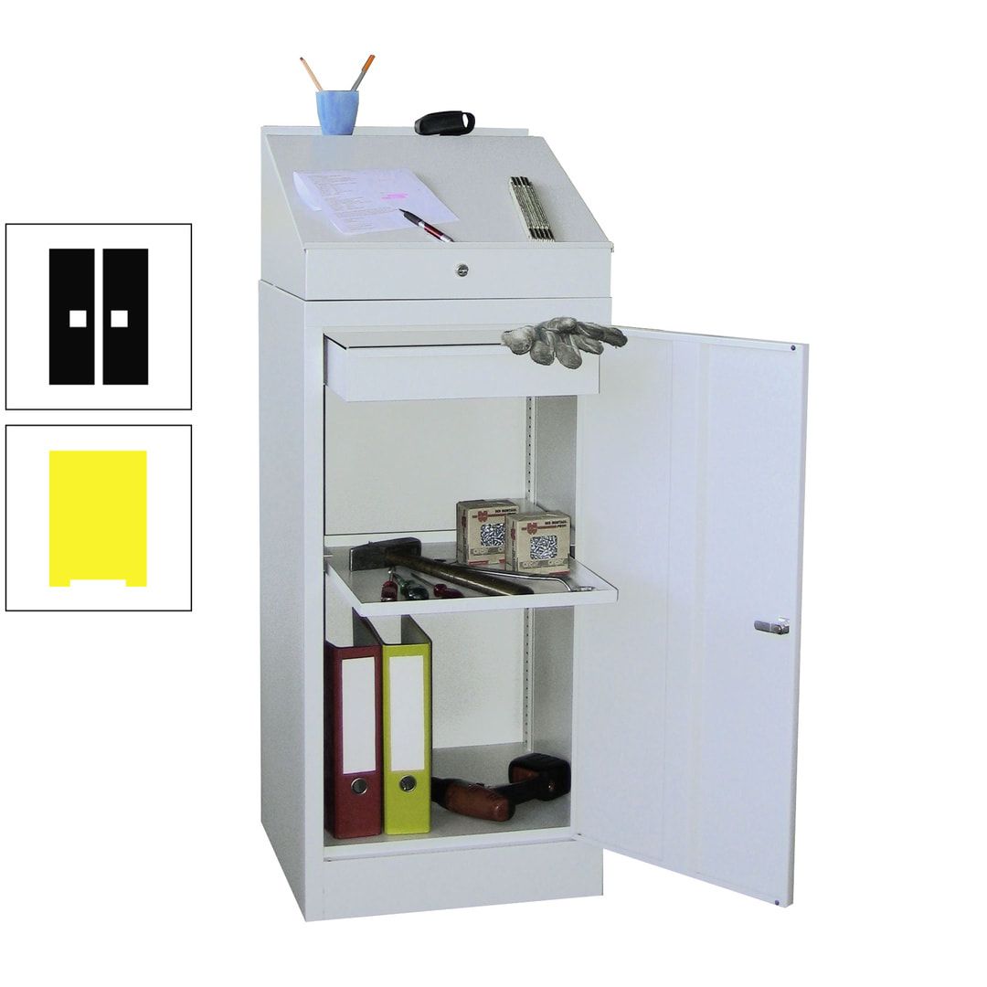 Stehpult mit Schrank - Vollblechtür - Zylinderschloss - 1 Einlegeboden, 1 Schublade - 1.270x500x500 mm (HxBxT) - anthrazitgrau