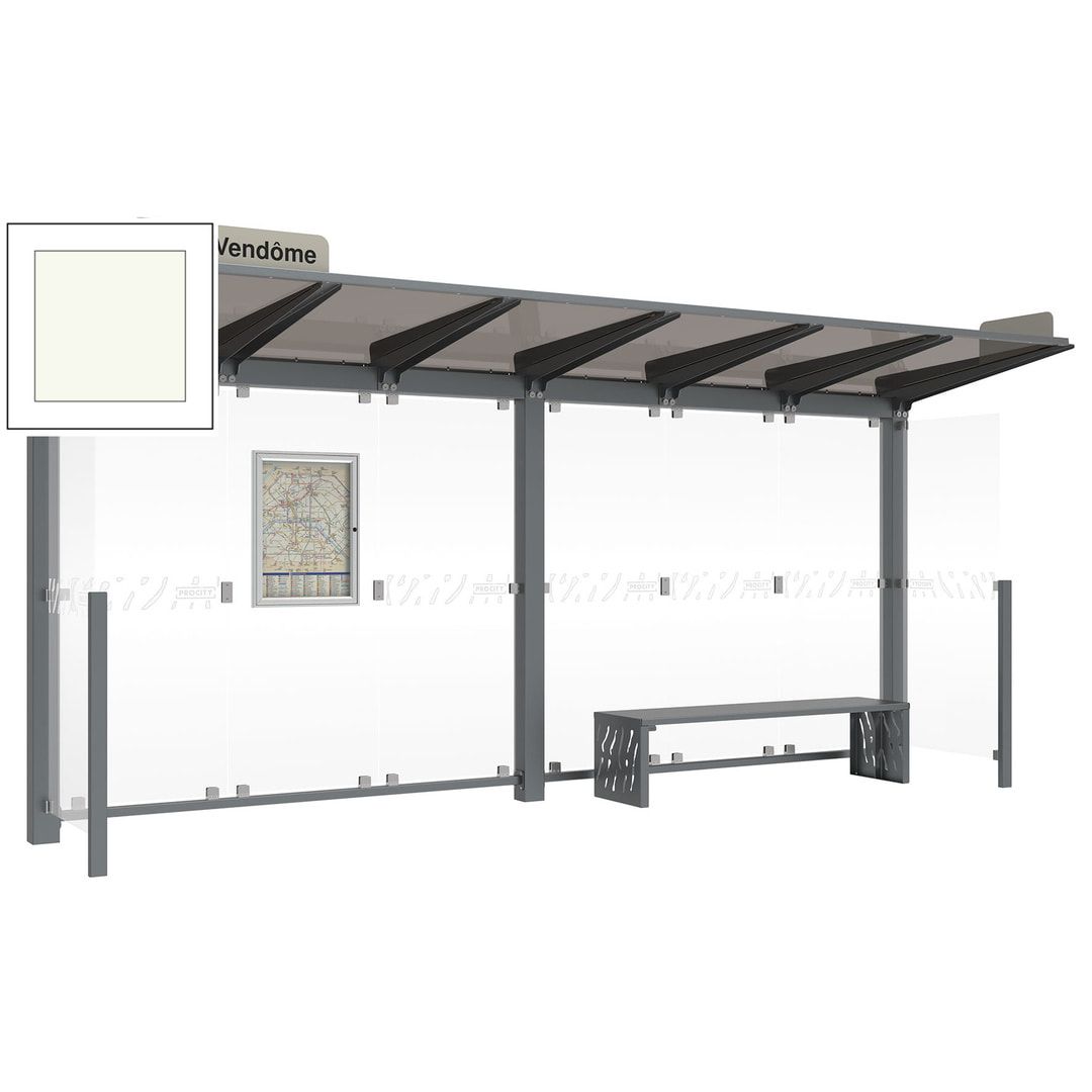 Buswartehalle - Unterstand - 2 Seitenverkleidungen - LED - Fahrplankasten - Haltestellenschild - 2.390 x 5.000 x 1.500 mm (HxBxT) - enzianblau