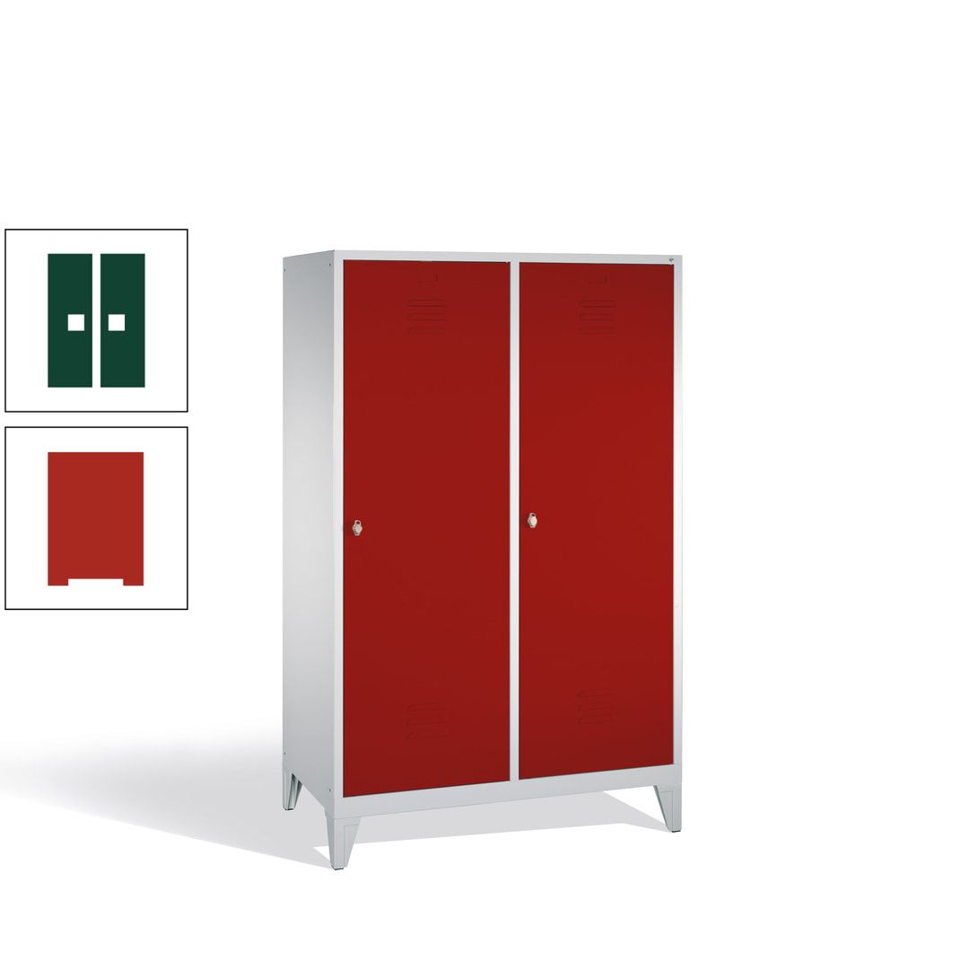 Doppel-Spind mit 2 Großtüren, Garderobenschrank mit Füßen, 4 Abteile a 300 mm, Korpus anthrazitgrau, Tür anthrazitgrau, 1.850 x 1.190 x 500 mm (HxBxT)